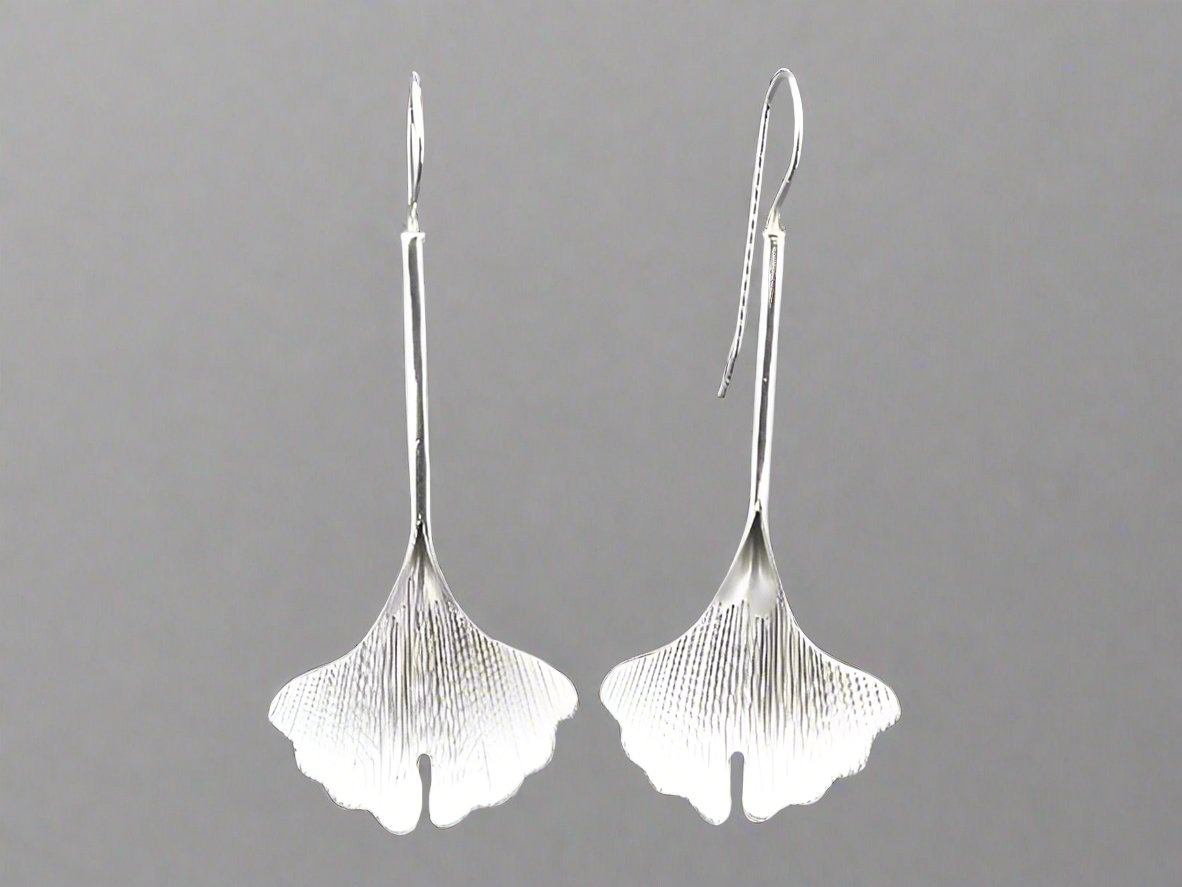 Elegant Long Ginkgo Drop Earrings in Sterling Silver - Perfect for Weddings, Parties & Everyday Wear