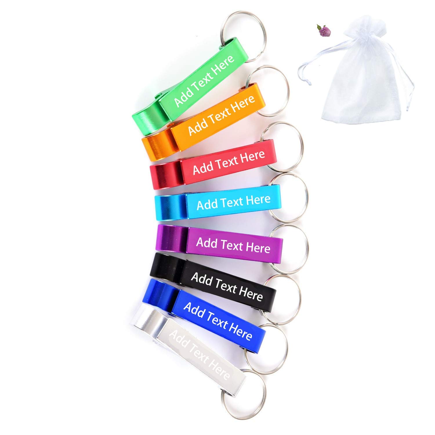 100pcs Personalized Bottle Openers Keychain Set - Custom Engraved Aluminum Key Ring with Claw Design for Party, Bar, Kitchen & Restaurant - Colorful Pocket-Size Bottle Openers with Organza Bags (Great for Weddings, Corporate Events & Gifts)