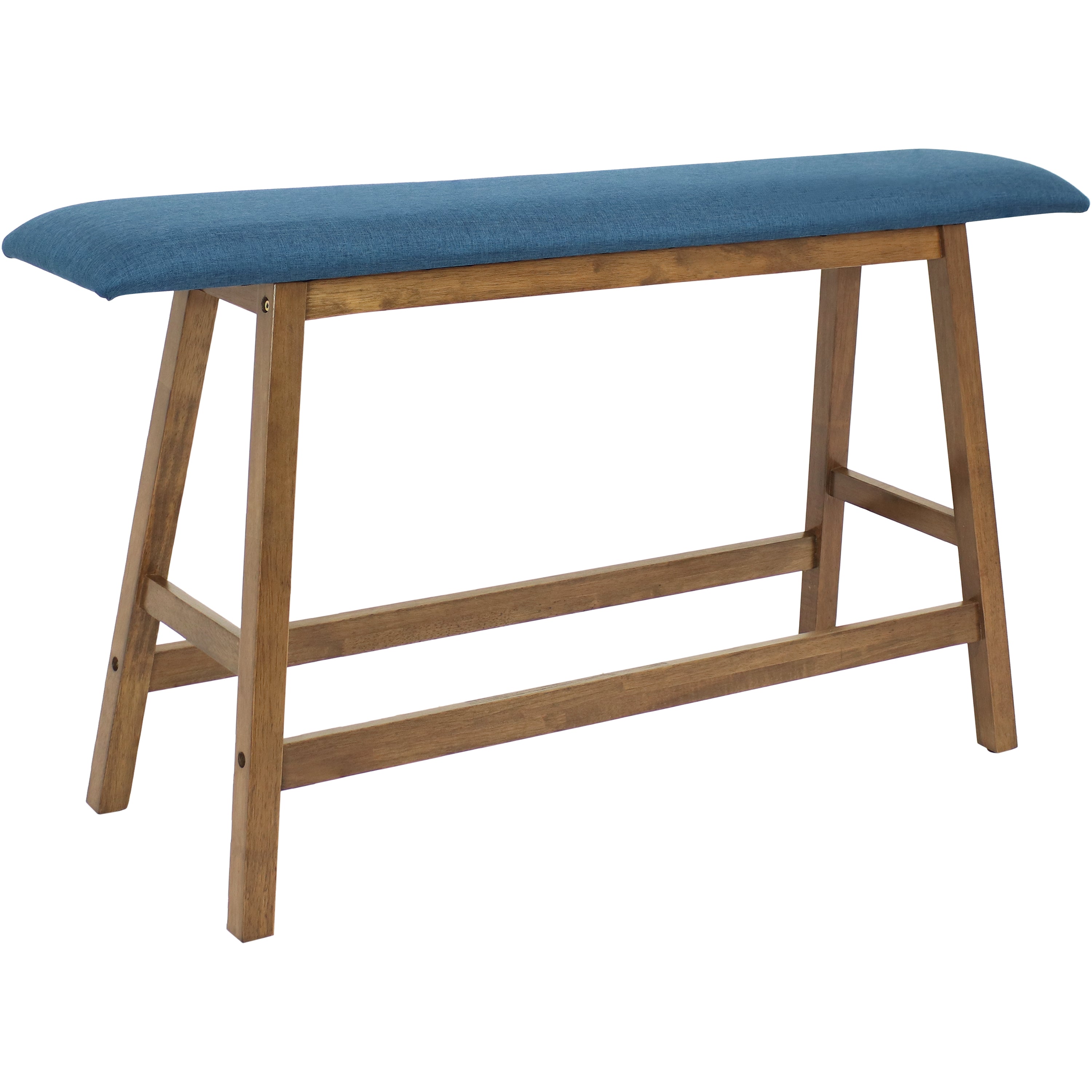 Sunnydaze Weathered Oak Wooden Counter Height Dining Bench with Blue Cushion - Perfect for Kitchen Islands, Breakfast Nooks & Outdoor Patio Dining