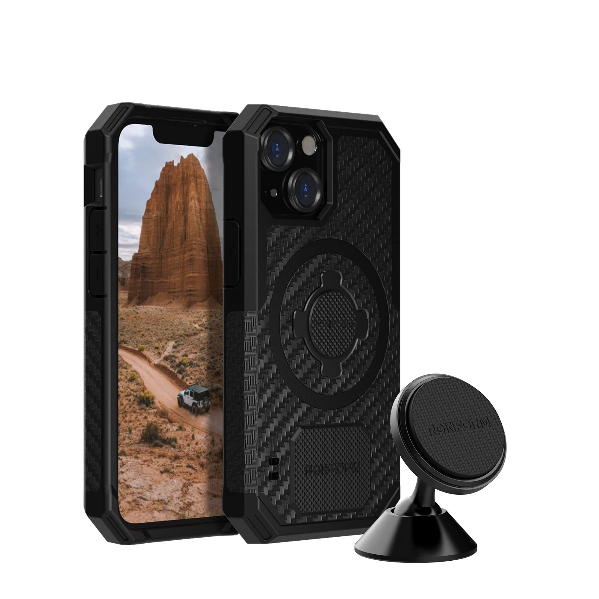 Rokform Rugged Case for iPhone 13 Mini with Swivel Car Phone Mount - Durable Protective Cover for Truck, Van & Vehicle Dash - Perfect for Off-Roading, Commuting & Hands-Free Driving