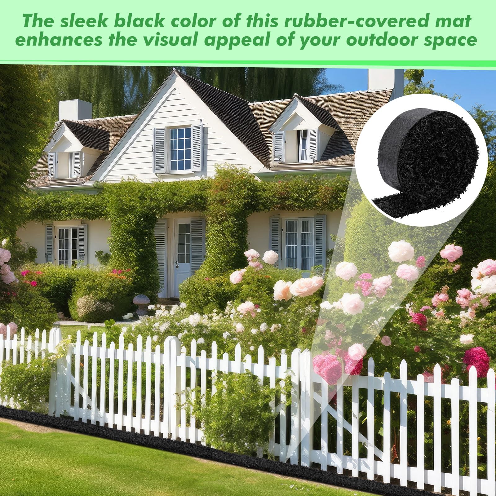 Frienda 4 Roll Recycled Rubber Mulch Mat - Black Permanent Garden Edging Border for Landscaping, Plants, Vegetables & Flowers (140