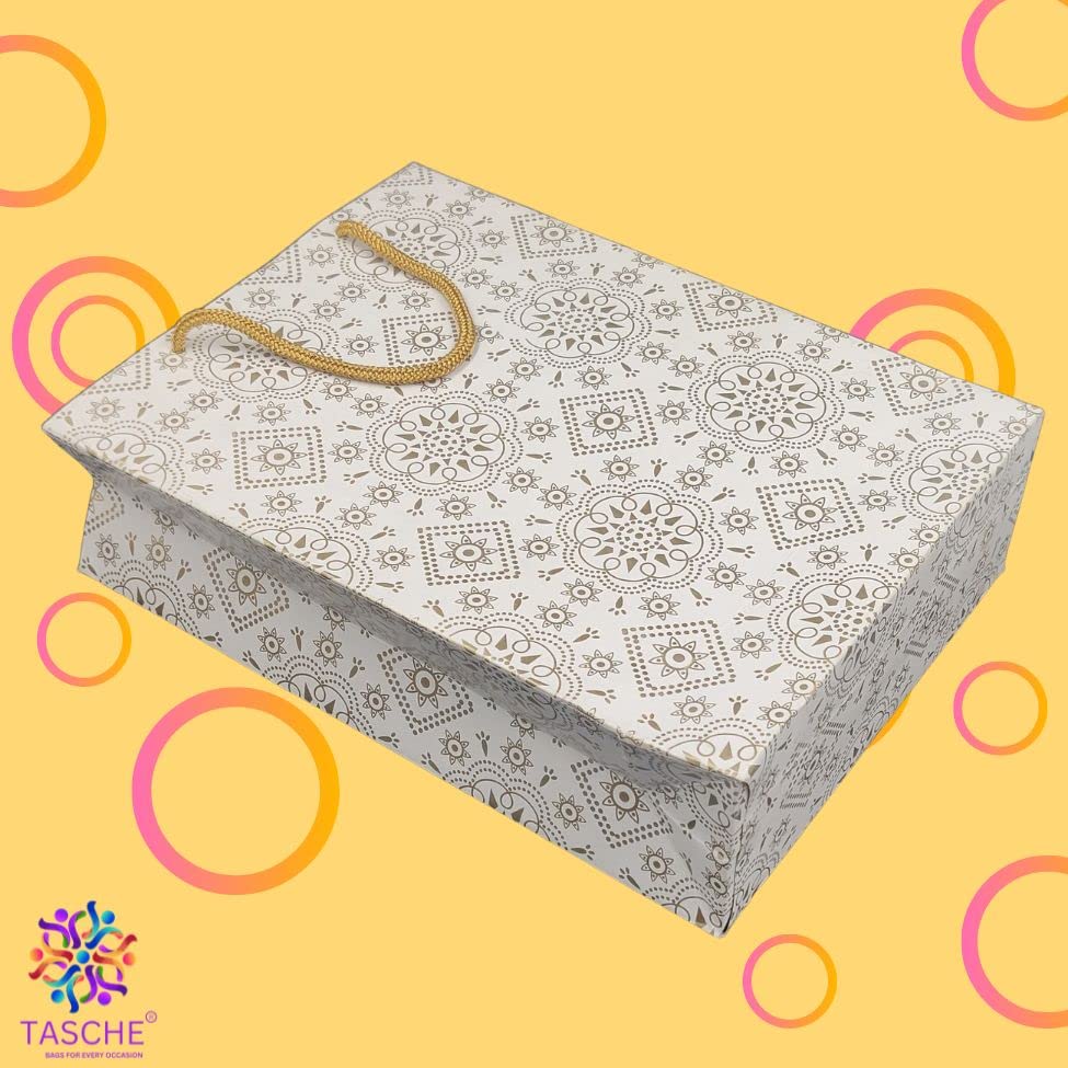 Premium Gold Waves & Elegant Gold Design Printed Gift Bags - 11x8x3 Inches (Pack of 10) | Perfect for Birthday, Holiday, Wedding & Party Favors, Return Gifts & Special Occasions