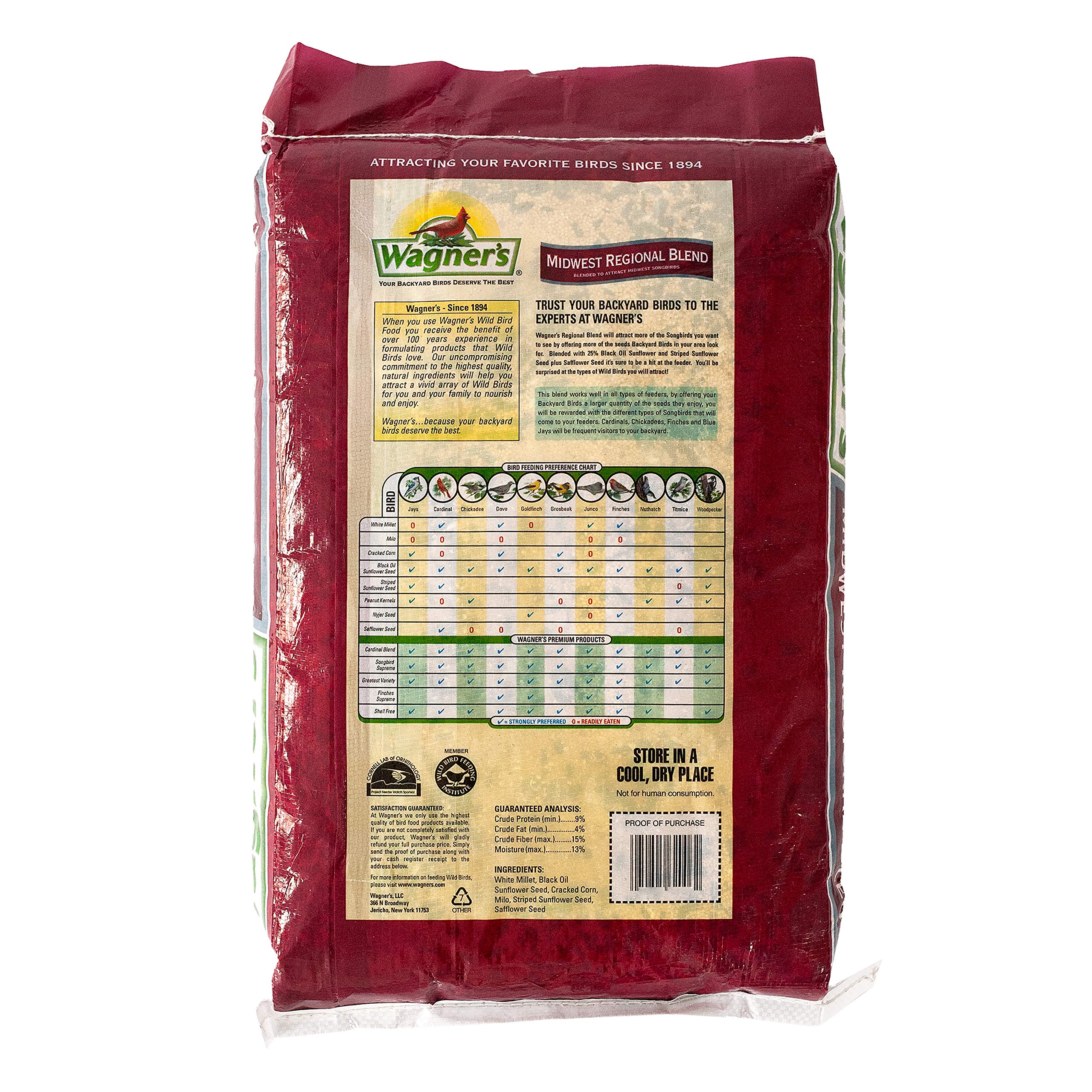 Wagner's 62006 Midwest Regional Blend Wild Bird Food - Premium 20-Pound Bag for Attracting Cardinals, Finches & Songbirds - Perfect for Backyard Bird Feeders & Wildlife Gardens