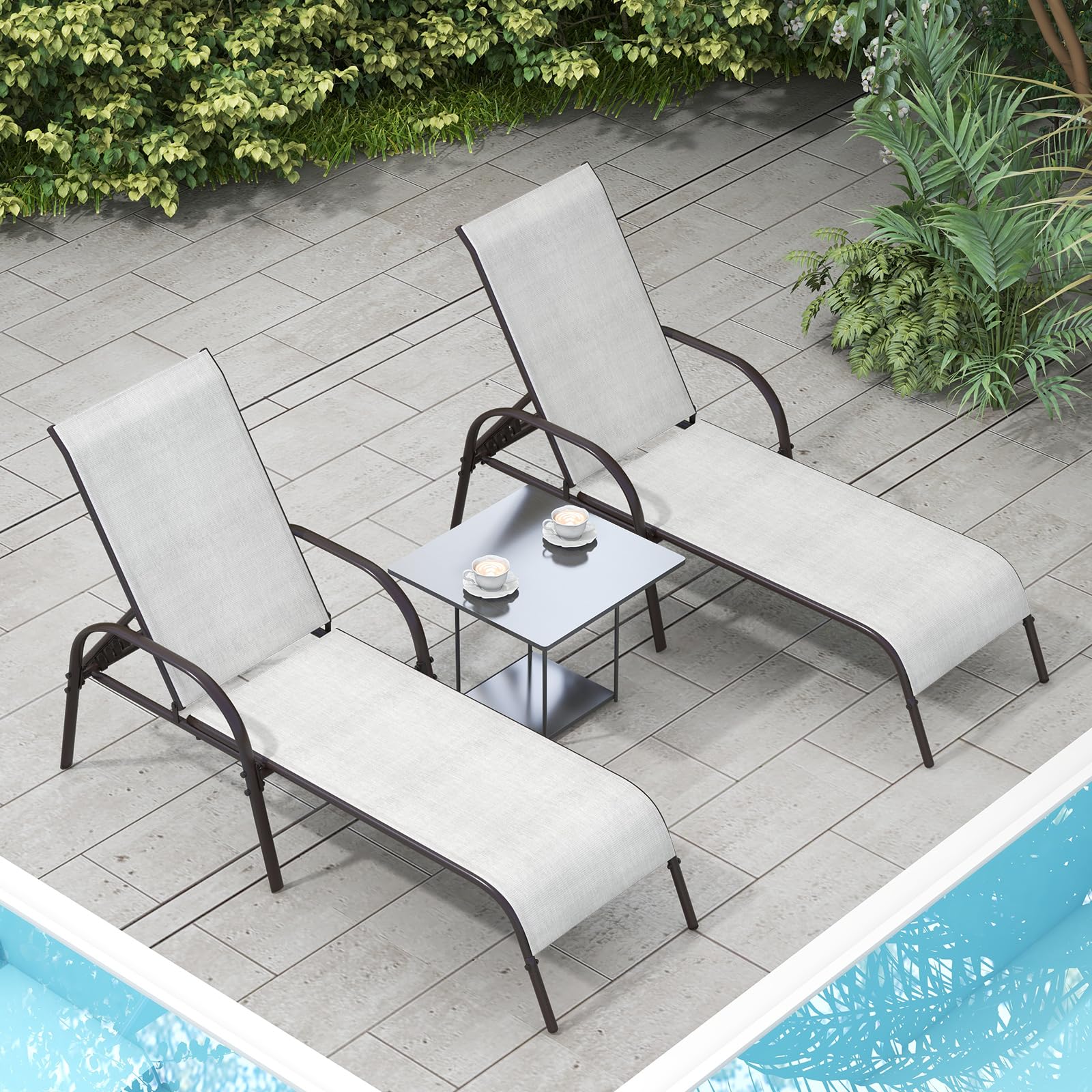 Giantex Adjustable Patio Lounge Chair - 5-Position Reclining Outdoor Chaise Lounge with Sturdy Steel Frame - Perfect for Sunbathing, Beach, Poolside, Backyard & Balcony Relaxation - Grey