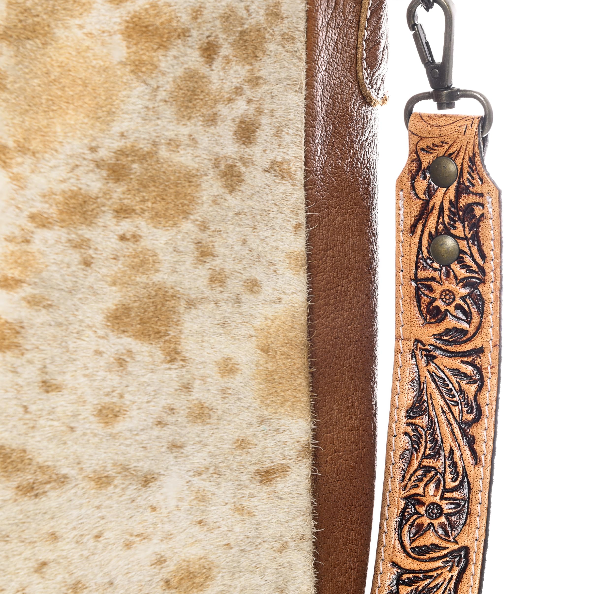 Western Cowhide Leather Tote Bag for Women with Adjustable Tooled Shoulder Strap - Stylish Handmade Leather Purse for Work, Travel & Everyday Use