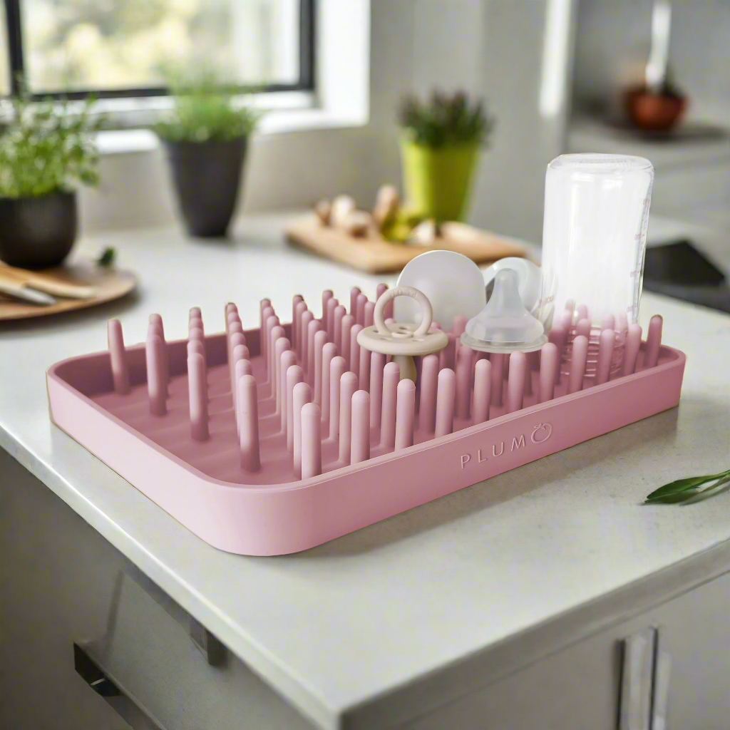 PLUM Silicone Drying Rack for Dishes - Foldable, Space-Saving Kitchen Organizer, Dusty Berry Color - Perfect for Small Kitchens, Countertops & Dish Drying