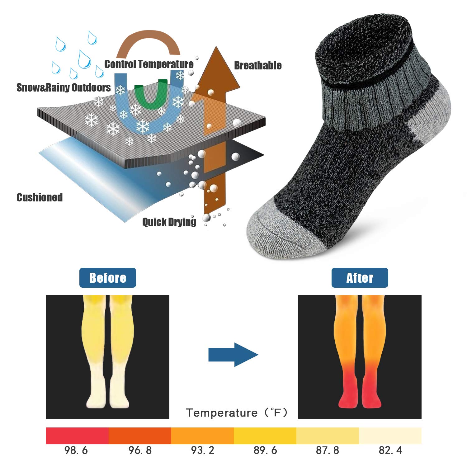 Women's Merino Wool Thermal Socks - 3 Pack for Winter Hiking & Outdoor