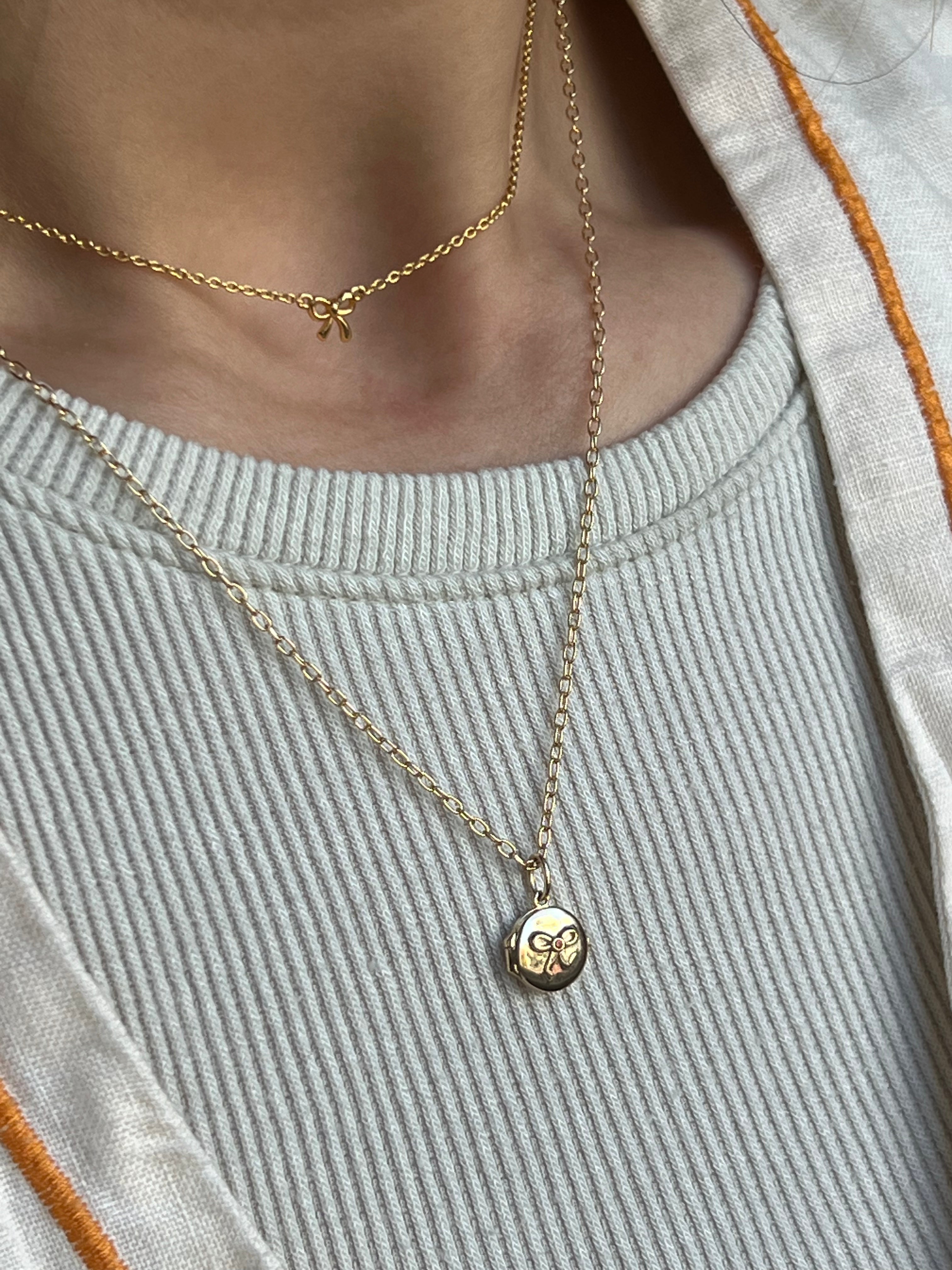 9K Solid Gold Engravable Locket Pendant - Carla Bow Style | Perfect for Valentine's Gifts, Anniversary Presents & Personalized Jewelry