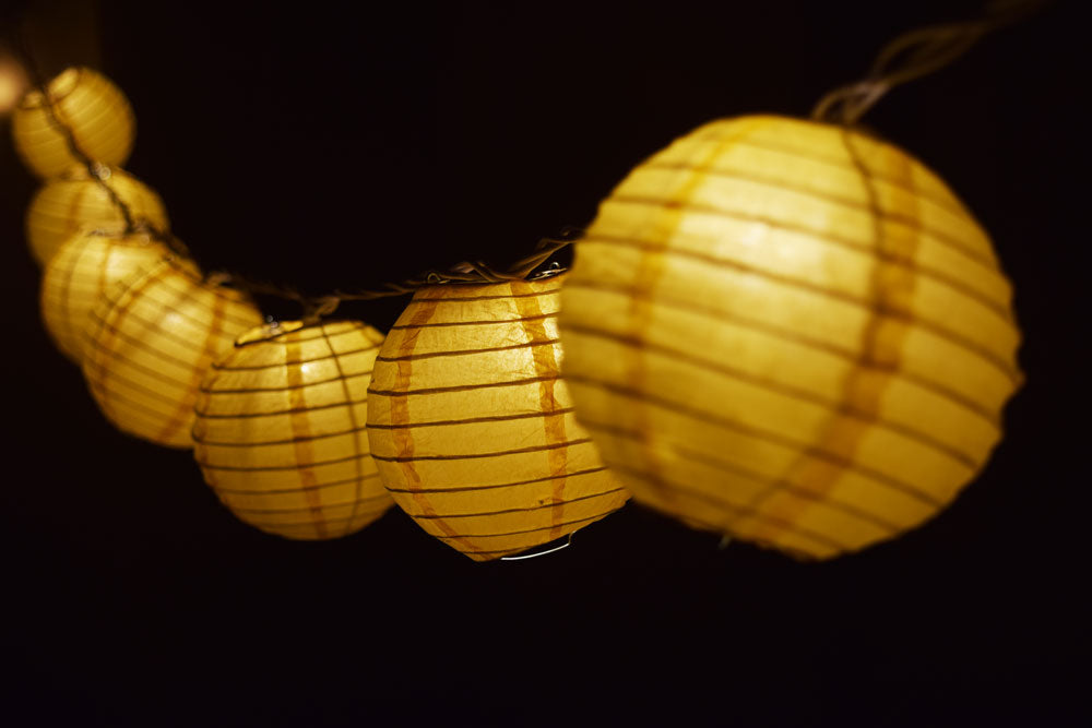 10 Pack Yellow Round Paper Lanterns with Even Ribbing - Hanging Party Decorations for Wedding, Birthday & Festival Decor - String Lights Sold Separately