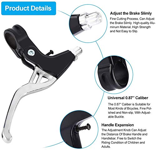 Yiio 1 Pair Universal Aluminum Alloy Bike Brake Levers - Fits Mountain Bikes, Kids Bikes, Folding Bikes, MTB & BMX (2.2cm Diameter) | Durable Handlebar Brake Levers for Cycling Safety & Comfort