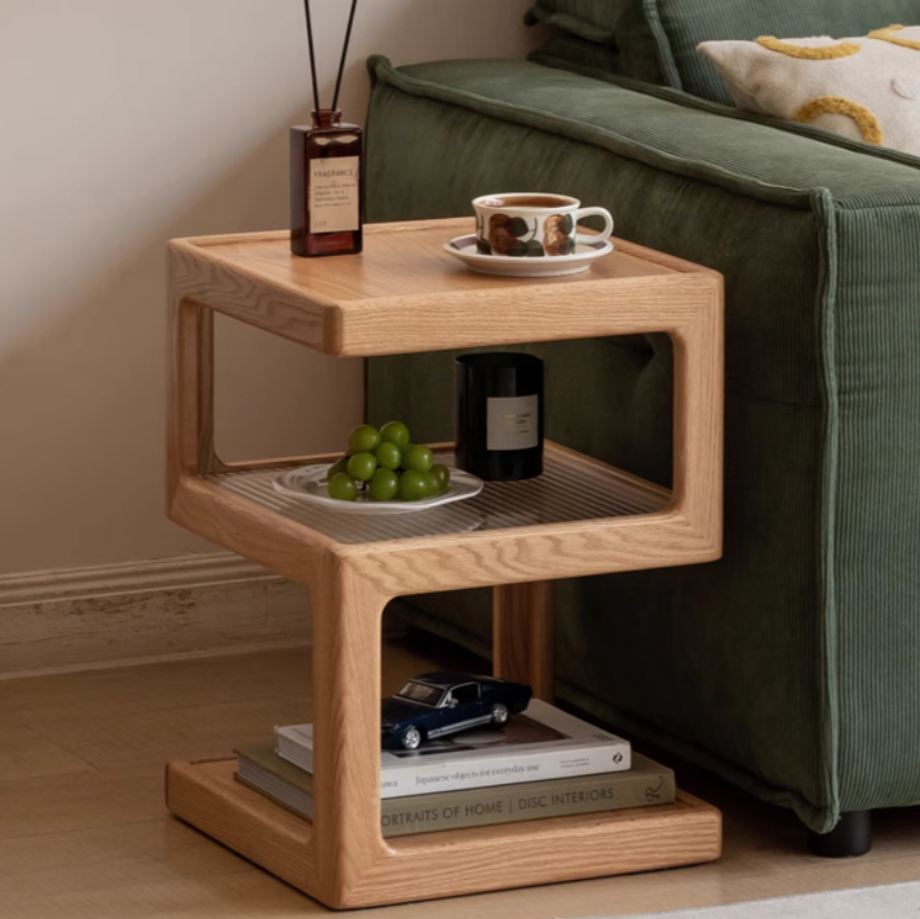 Solid Oak & Black Walnut Wood Corner Side Table - Square End Table for Living Room, Bedroom, or Office