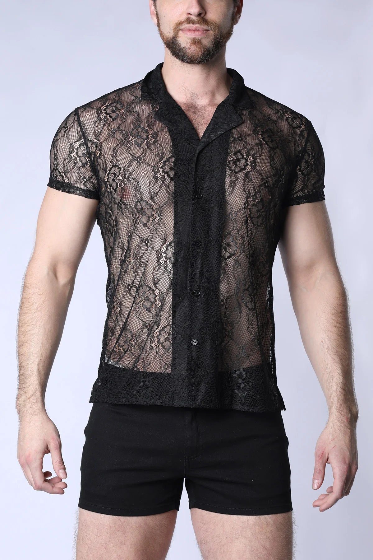 Timoteo Positano Black Lace Button Down Shirt for Women - Elegant Blouse for Office, Party & Special Occasions
