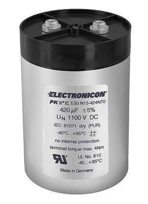 E50.R22 235NTO 2295uF 700VDC DC Link Capacitor - 120Amp, 220mm Height x 116mm Depth, M12 Mounting Stud & M6 Terminals - Ideal for Industrial Power Supplies, Renewable Energy Systems, and High-Power Electronics