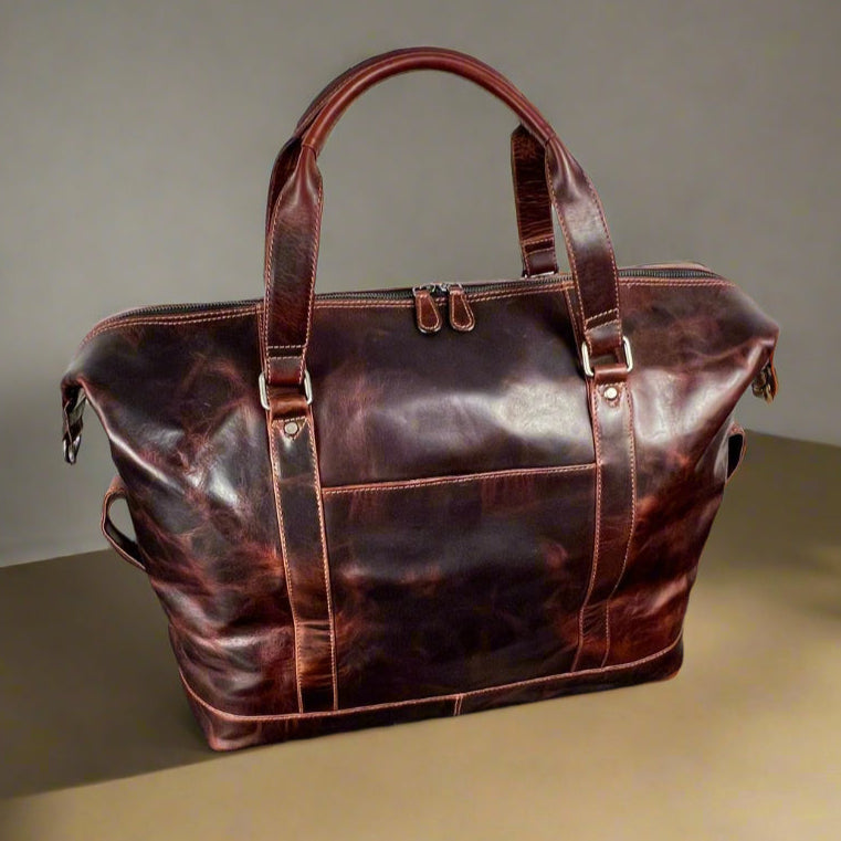 Premium Manhattan Genuine Leather Travel Duffle Bag - Waterproof Carry-On Luggage for Business Trips & Weekend Getaways