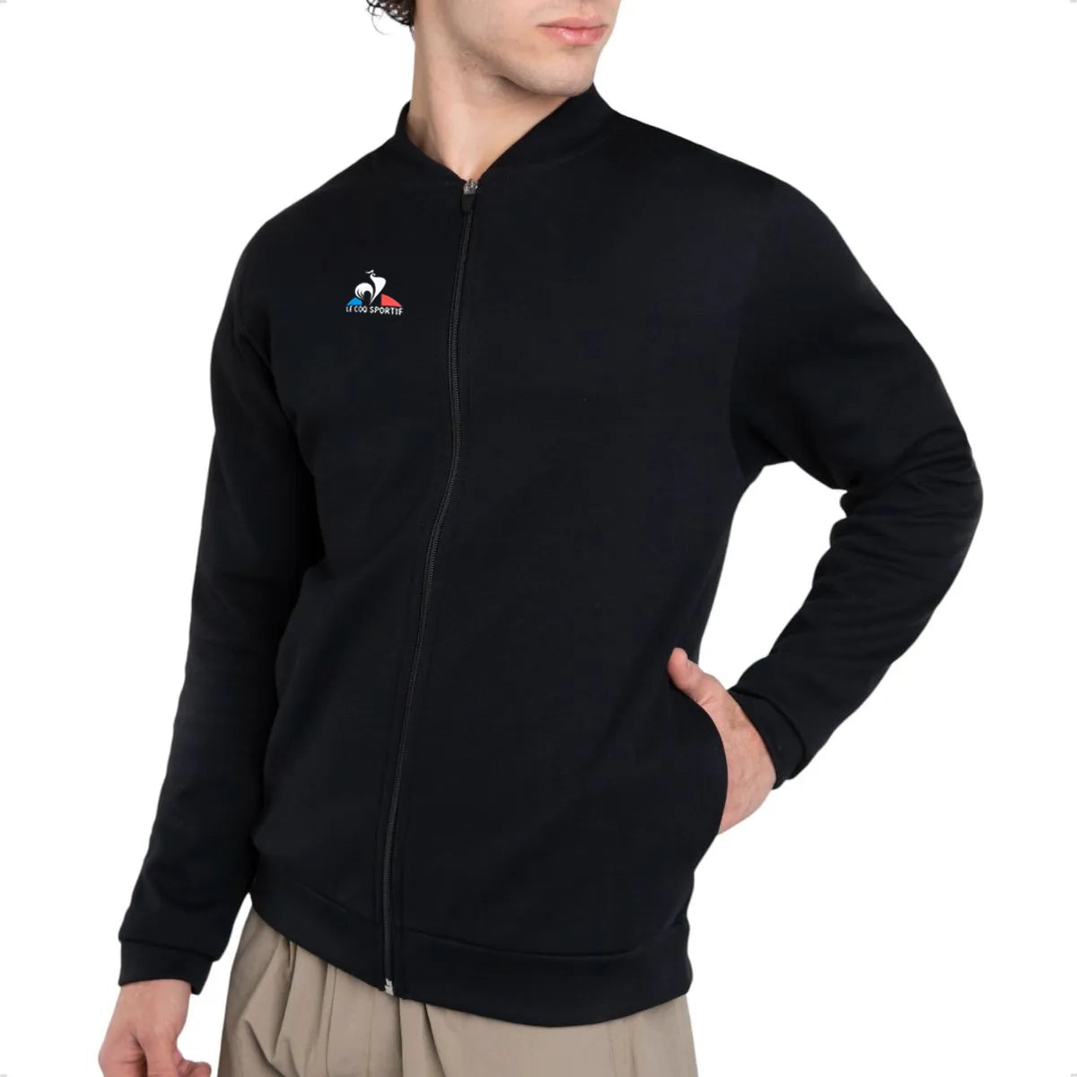Le Coq Sportif Men's Training Full-Zip Jacket - Black | Lightweight & Breathable for Running, Gym & Outdoor Activities