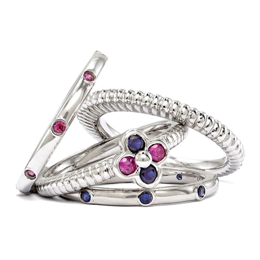 Sterling Silver Stackable Mini Gemstone Flower Rings Set - Elegant Dainty Jewelry for Women, Perfect for Layering & Everyday Wear