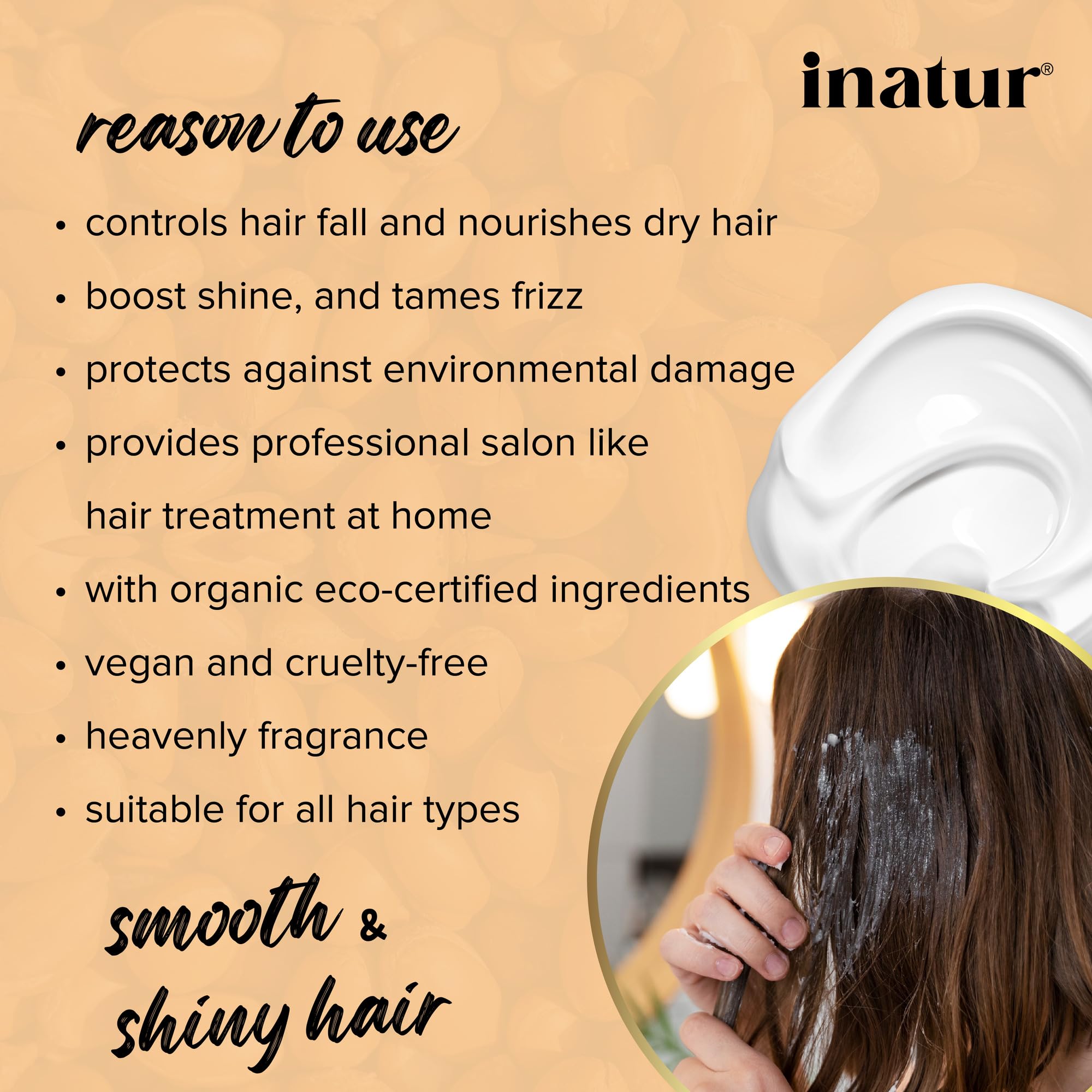 Inatur Argan Hair Mask - Deep Conditioning Treatment for Brittle, Frizzy & Dry Hair | Strengthens Hair & Reduces Hair Fall | Sulfate & Silicone Free, Natural & Vegan Formula | 200g | Perfect for Damaged Hair Repair & Daily Hydration