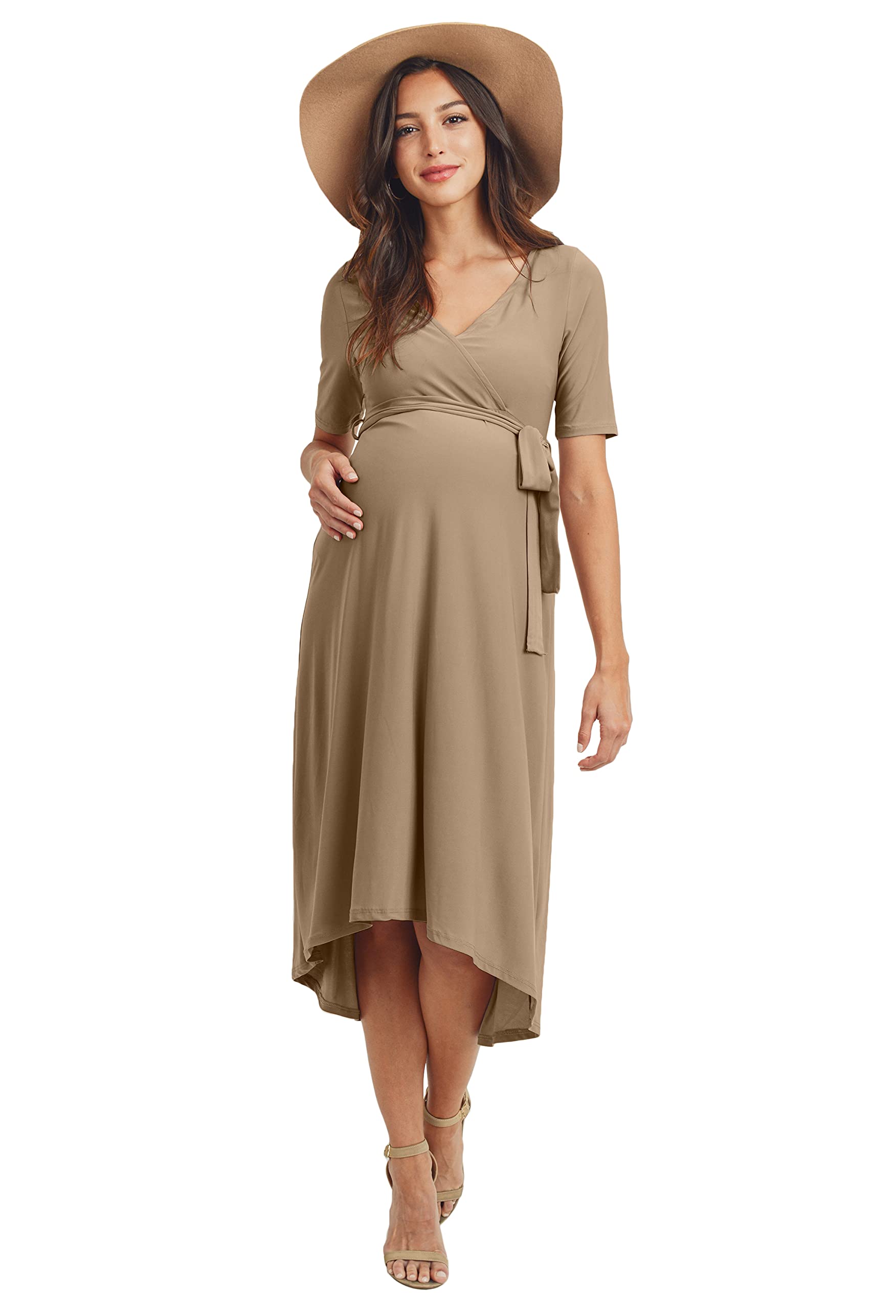 Maternity Wrap Dress for Women - Midi Length with Adjustable Waist Belt | Flattering Pregnancy Outfit for Work, Baby Shower & Special Occasions