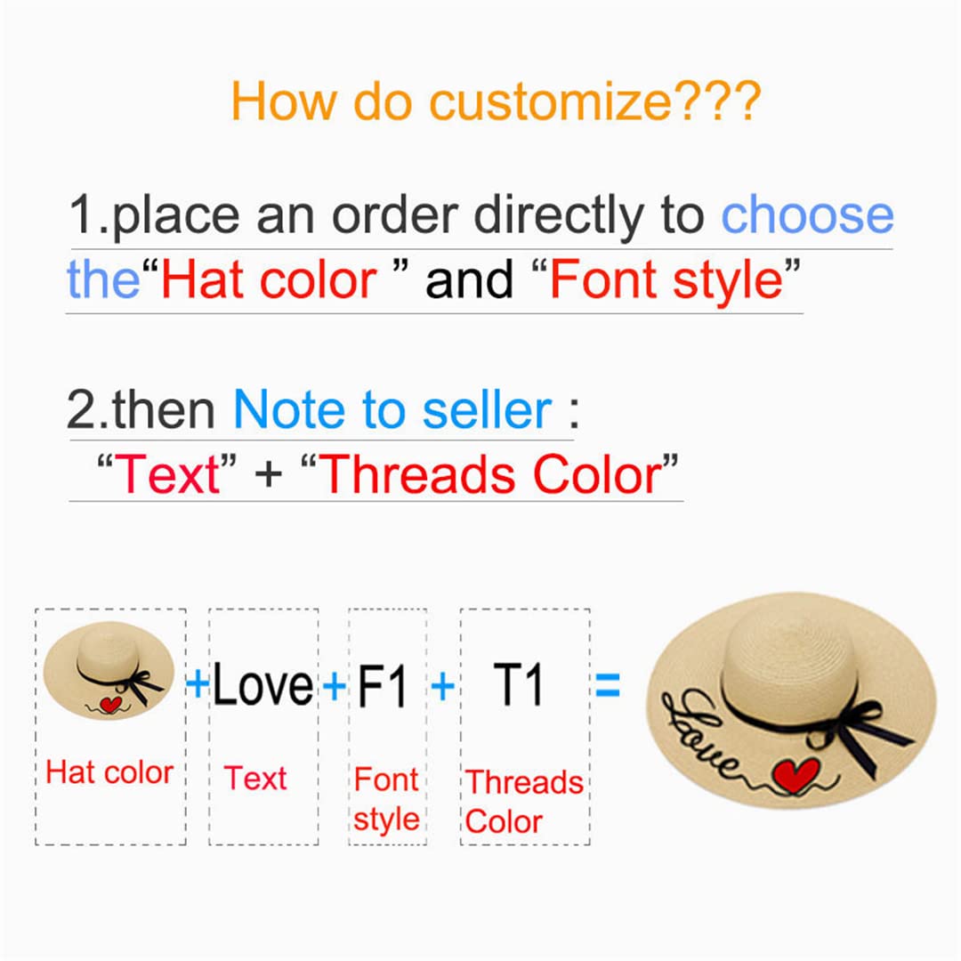 Custom Embroidered Women's Straw Hat with Personalized Text & Logo - Wide Brim Summer Beach Hat for Outdoor Activities, Vacations & Sun Protection
