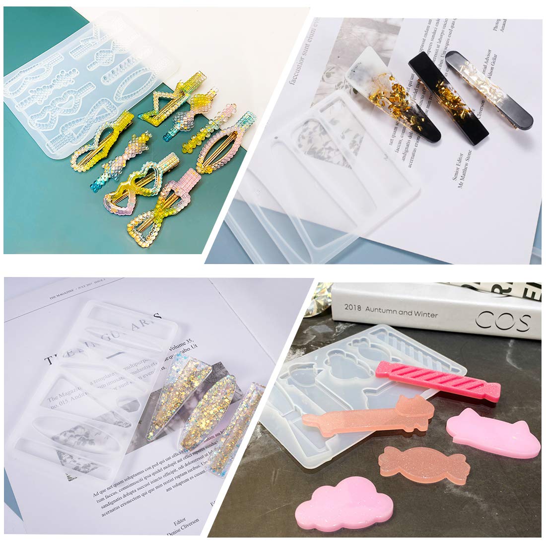 FineInno 10Pcs Resin Barrette Molds - DIY Hair Clip Casting Silicone Molds for Epoxy Resin Jewelry Making, Hair Pins, Bookmarks & Pendants - Perfect for Crafting, DIY Gifts & Handmade Accessories