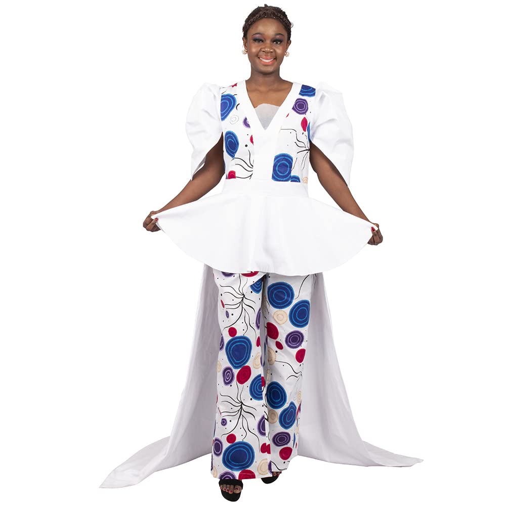 2 Pcs Women's Puff Sleeve Dashiki Top and Pant Set - African Print Party Outfit for Women, Casual Wear & Special Occasions