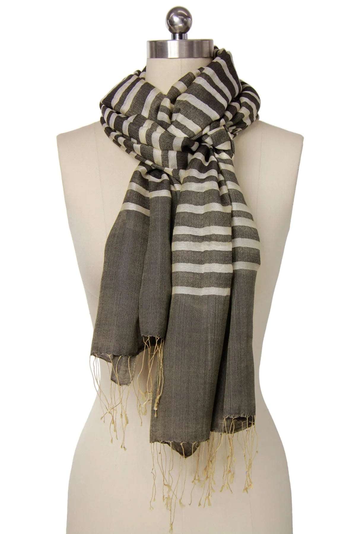 Camille Striped Lightweight Printed Scarf With Fringe - Soft Fashion Accessory for Women, Perfect for Spring Outfits, Office Wear & Travel Essentials