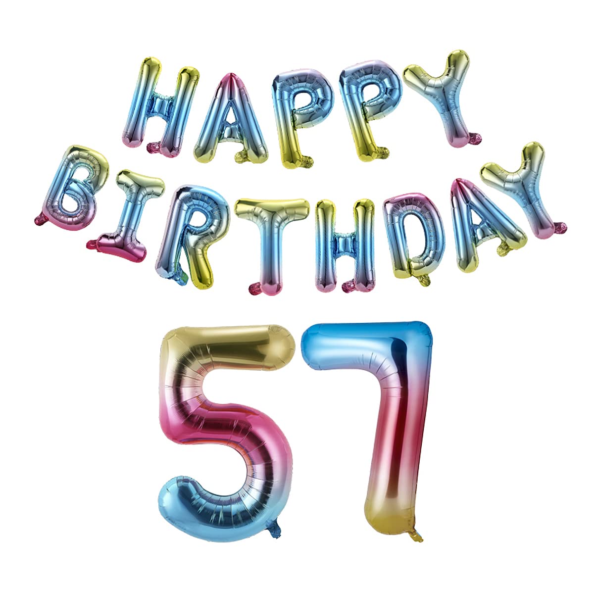 Birbirth 40 Inch Happy Birthday Number 57 Foil Balloon Banner - Rainbow Gradient Color Party Decor for Men & Women - 57th Birthday Party Supplies for Anniversary, Retirement & Milestone Celebrations