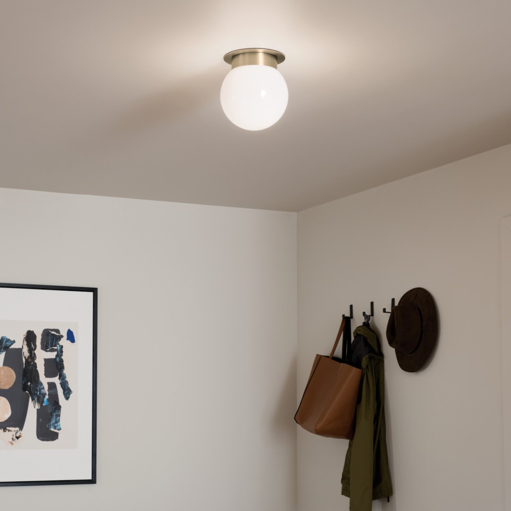 Albers 9 1 Light Globe Flush Mount Ceiling Light Fixture with Opal Glass Shade, Champagne Bronze Finish - Perfect for Bedroom, Hallway, and Entryway Lighting