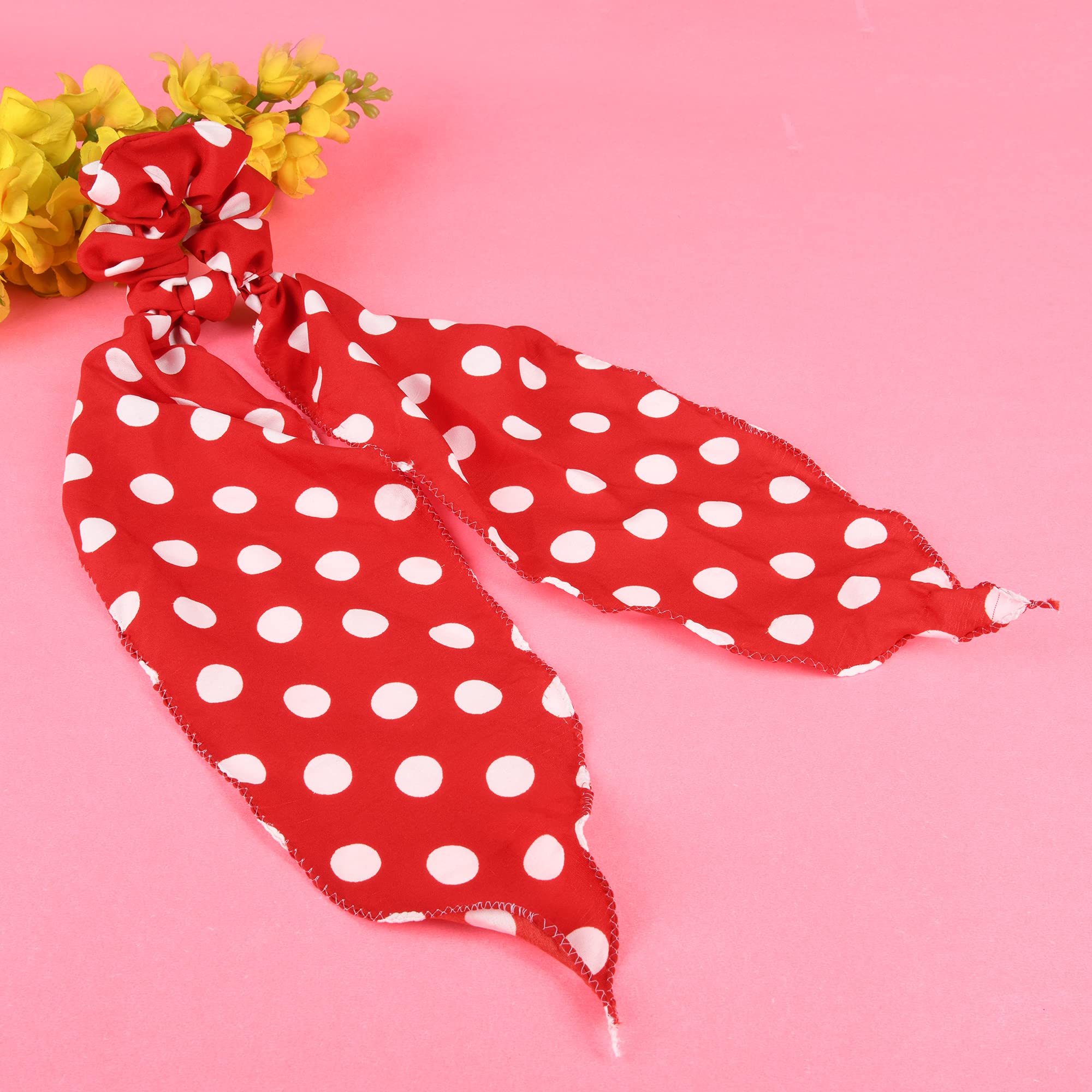 Matkooz Polka Dot Hair Scarf & Scrunchies 2-Pack - Elastic Hair Ties for Women, 2-in-1 Ponytail Holder & Headband Accessory (Red/Black) - Perfect for Workouts, Yoga, and Everyday Fashion Styling
