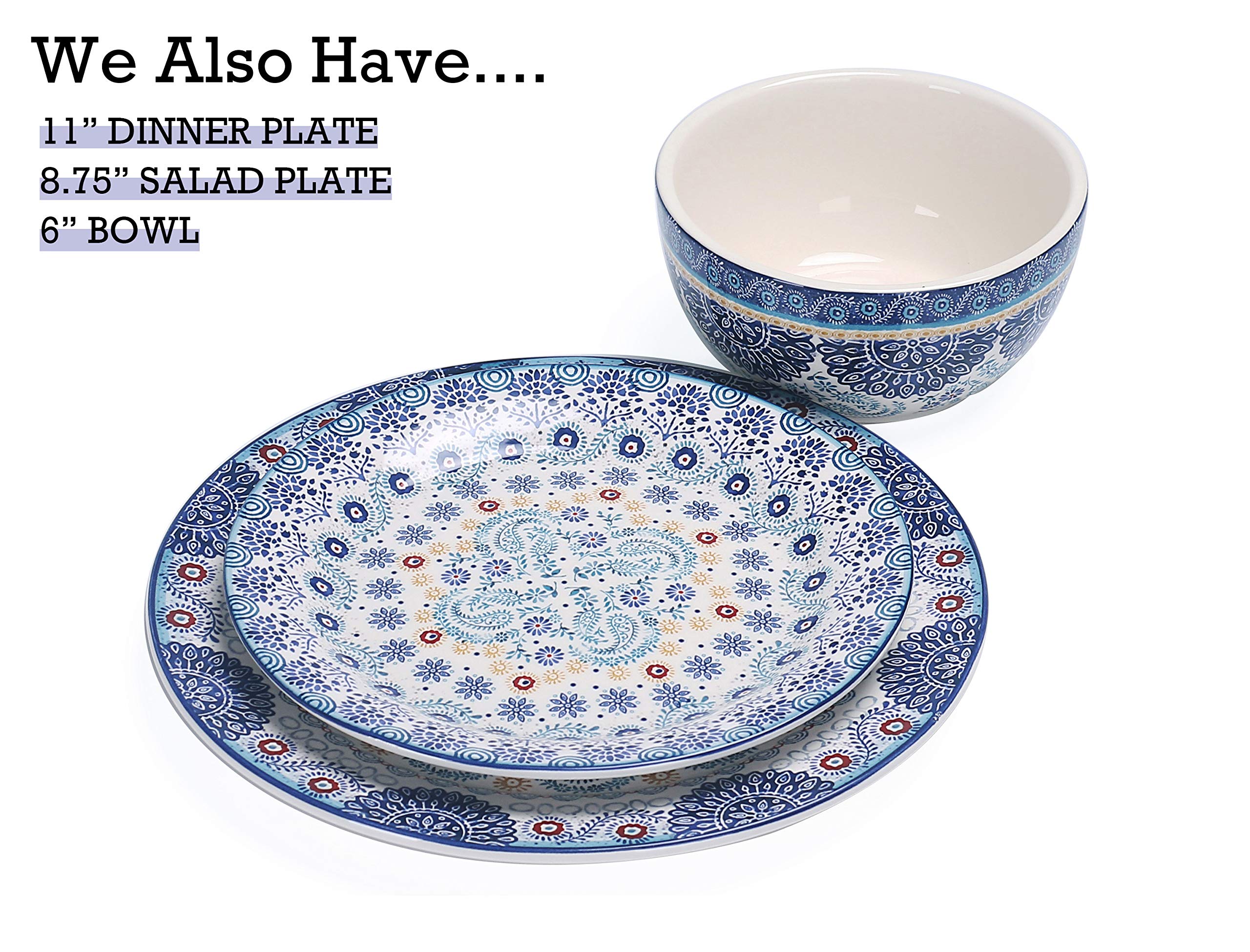 Bico Blue Talavera Ceramic Salad Plates Set of 4 - 8.75 Inch Microwave & Dishwasher Safe - Perfect for Mexican-Themed Dinner Parties, Outdoor Dining, and Home Decor