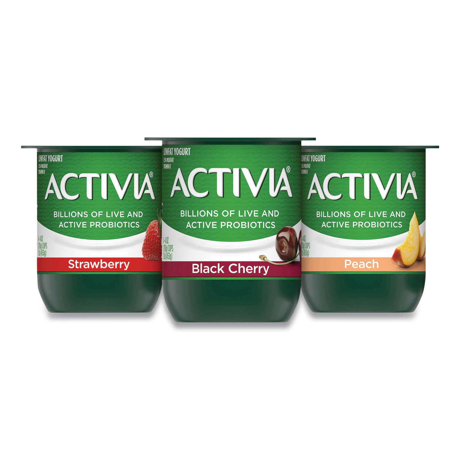 Activia® Probiotic Lowfat Yogurt Cups - 4 oz, Black Cherry, Peach & Strawberry Flavors, Pack of 24 | Healthy Snack for Breakfast, Lunch & On-the-Go