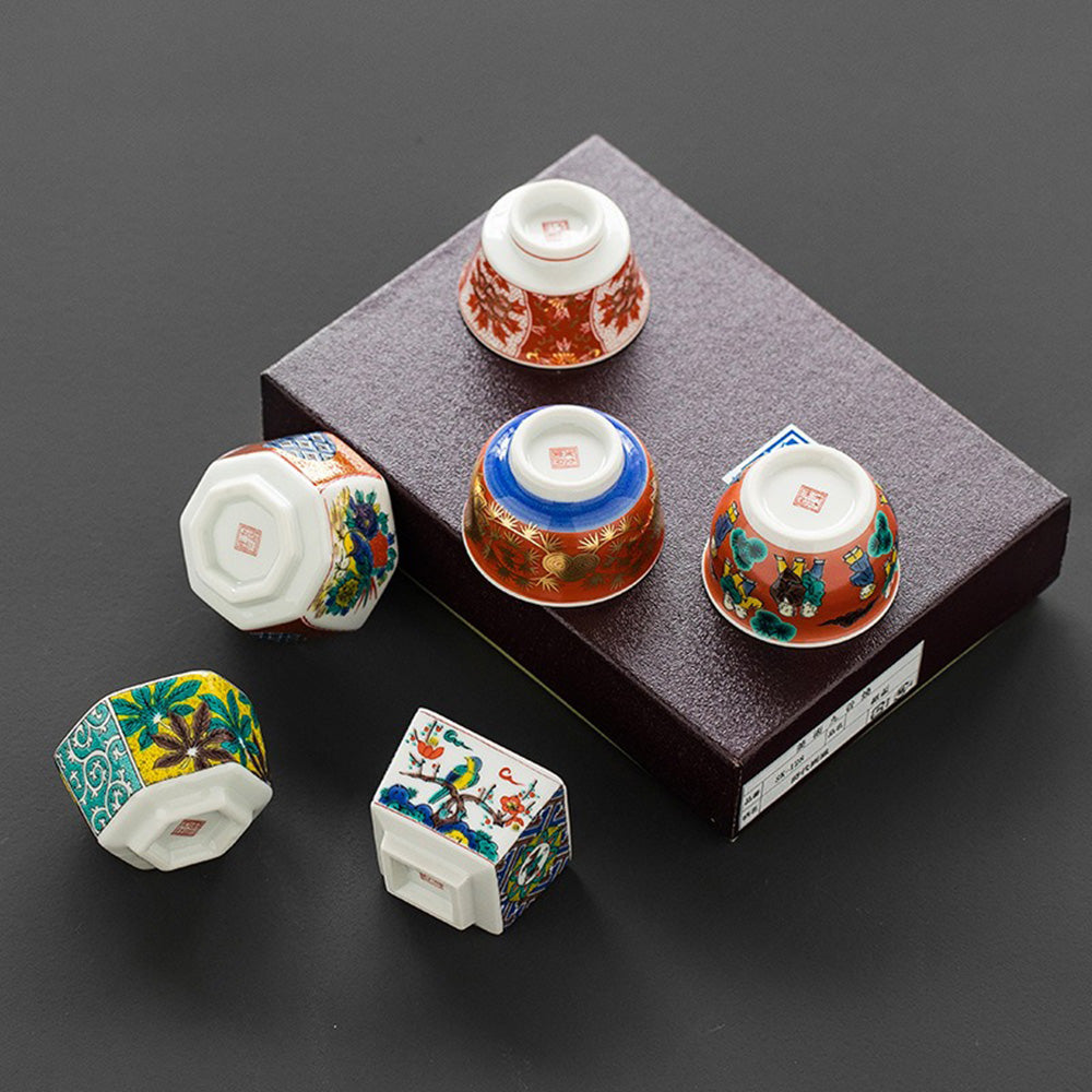 Premium Japanese Kutani Yaki Ceramic Tea Cup Set - 6 Piece Hand-Painted Traditional Tea Cups for Matcha, Green Tea & Herbal Tea - Elegant Gift for Tea Lovers & Home Decor