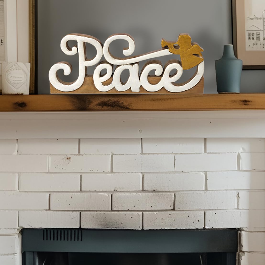 Handcrafted Solid Wood Peace Sign Letters Centerpiece - Farmhouse & Boho Home Decor for Living Room, Bedroom, Coffee Table, Dining Room - Unique Housewarming Gift & Rustic Kitchen Accessories (Perfect for Wall Decor, Shelf Display & Wedding Centerpieces)