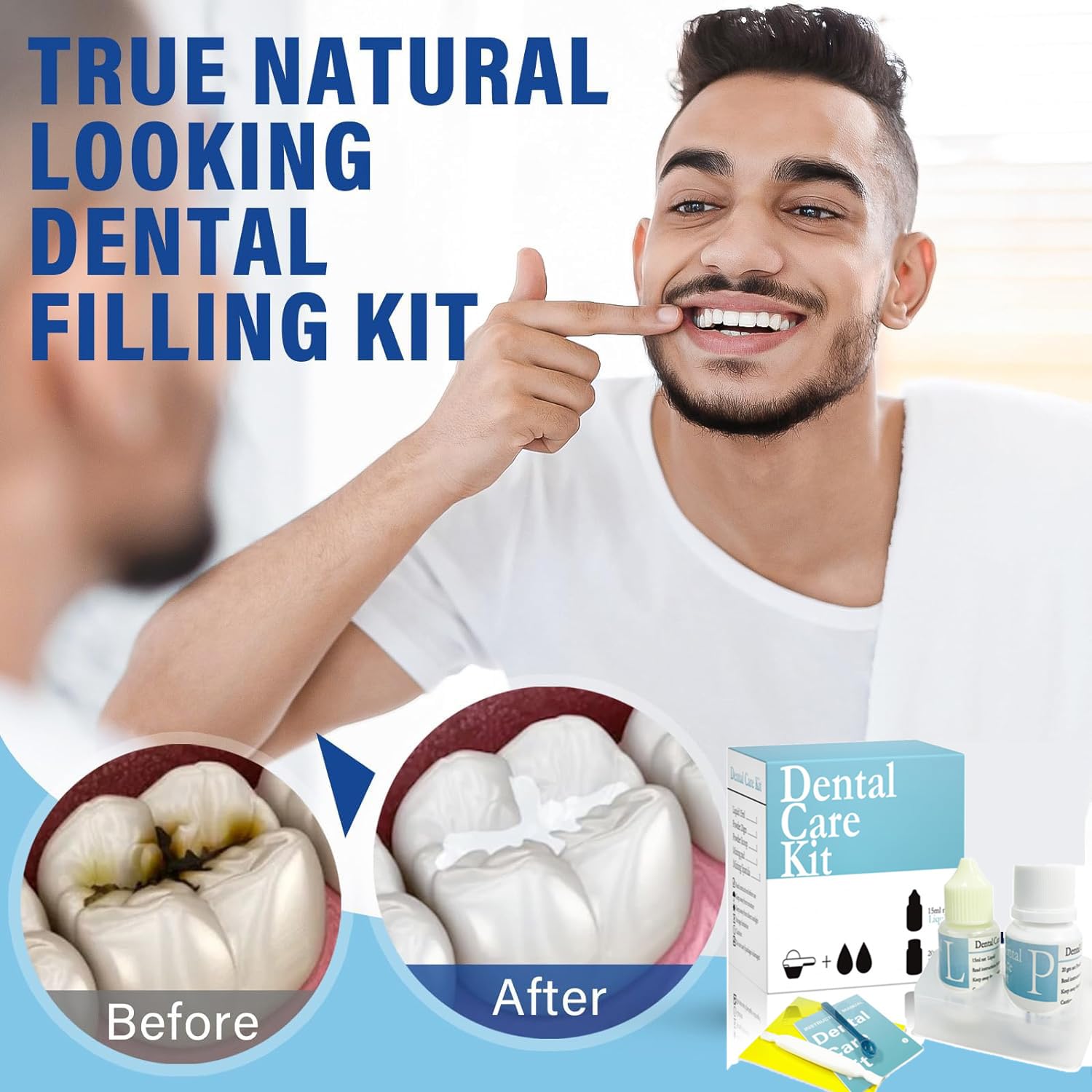 Zinc Oxide Eugenol Cement for Temporary Crown & Bridge Fixation - Dental Tooth Replacement Set (Blue) - Ideal for Dentists, Dental Clinics & Emergency Tooth Repair