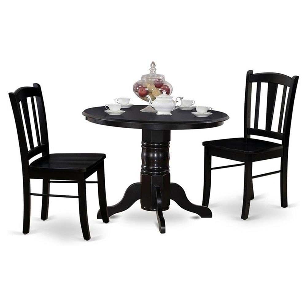 East West Furniture SHDL3-BLK-W 3-Piece Round Dining Table Set with Pedestal Base & 2 Chairs, 42x42 Inch, Black - Perfect for Small Spaces, Apartments & Cozy Kitchens