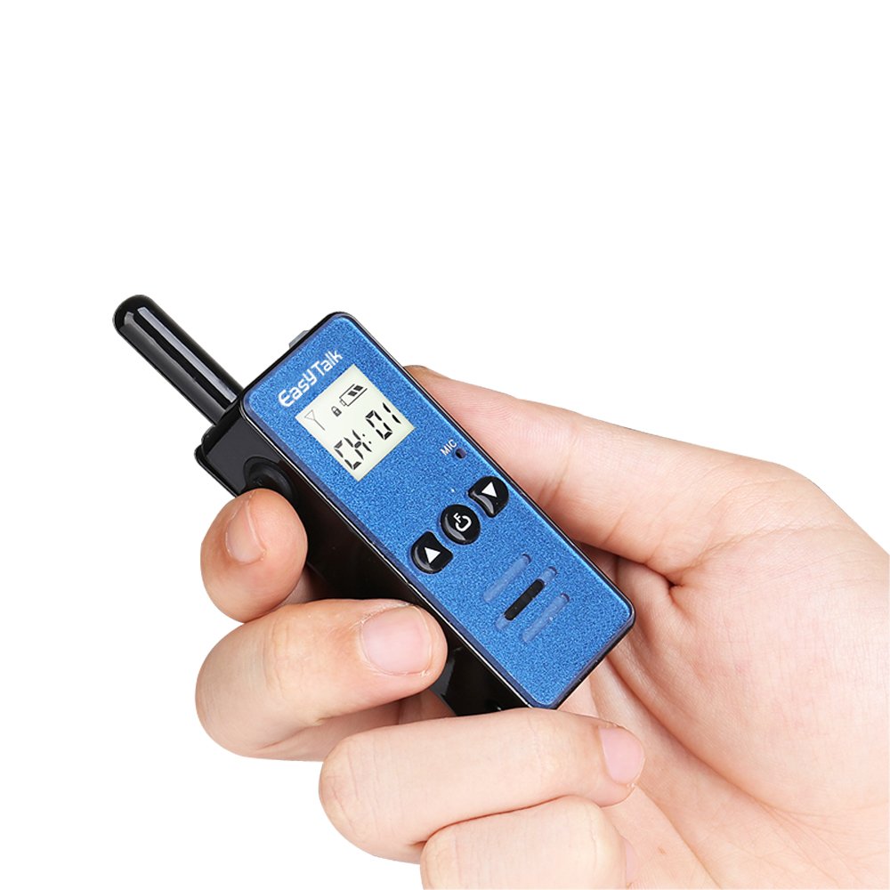 EasyTalk PMR446 Rechargeable Walkie Talkies for Kids - 128 Channels, UHF 400-520MHz Two Way Radio with Headset (Blue) - Perfect for Home, Supermarket, Festival, Outdoor Adventures & Family Activities