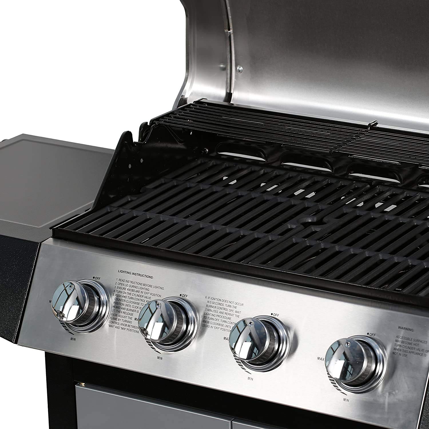 MASTER COOK 4-Burner Outdoor Propane Gas Grill with Side Burner - Stainless Steel BBQ Grill for Backyard, Patio & Camping - Silver Black (Liquid Propane)