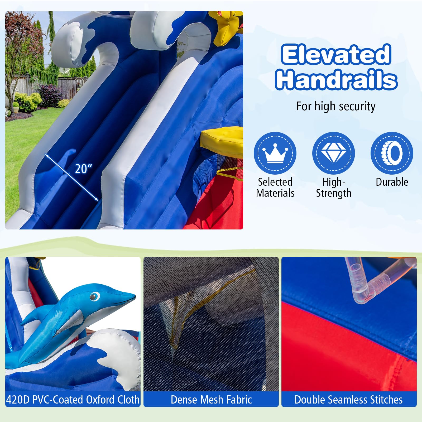 BOUNTECH Inflatable Water Slide with Dolphin Theme - Large Backyard Water Park for Kids & Adults, Includes Long Slide, Climbing Wall & Splash Pool - Perfect for Summer Parties, Outdoor Gatherings & Family Fun