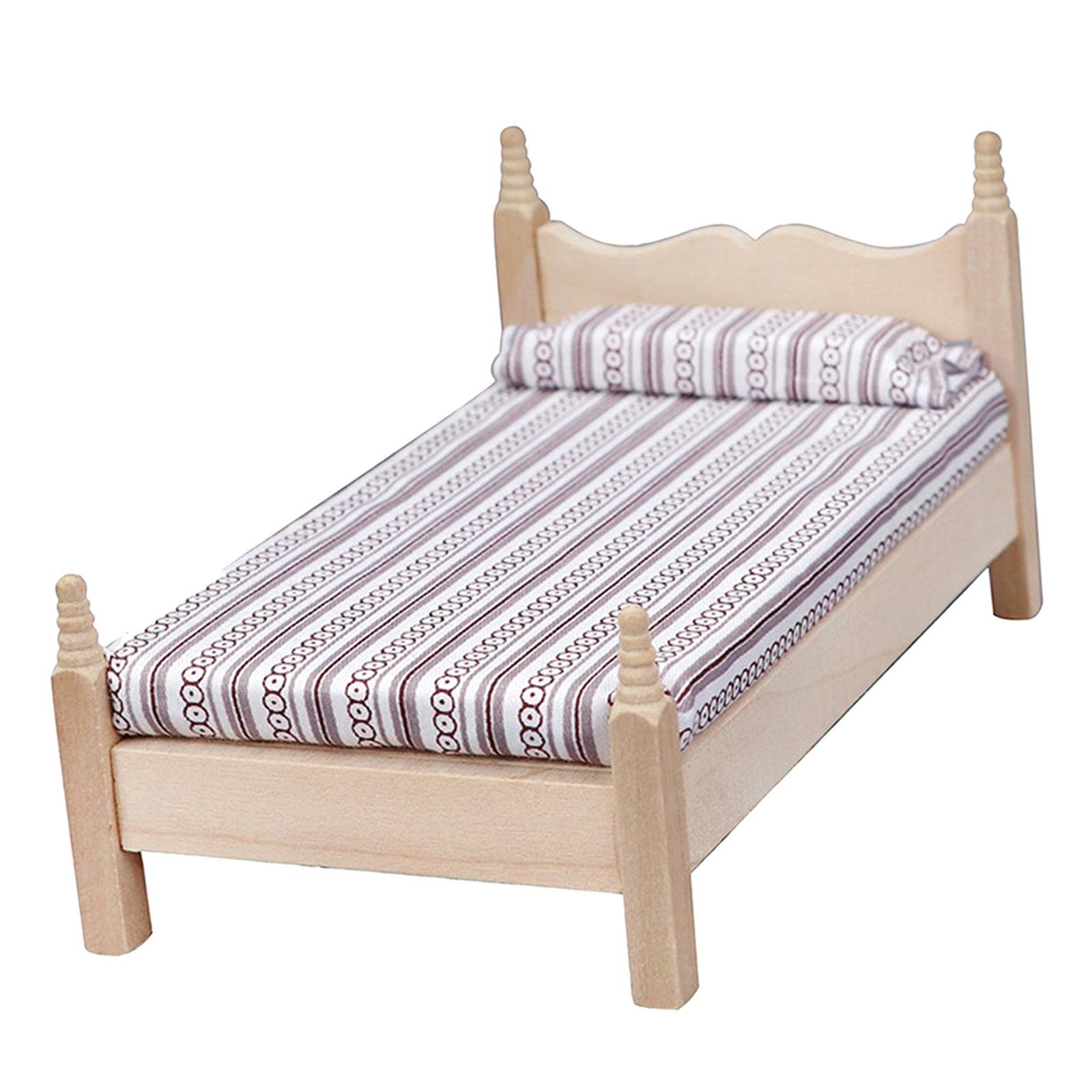 1:12 Scale Dollhouse Miniature Wooden Bed - Realistic Tiny Furniture for Small Life Scene, DIY Dollhouse Decor, Perfect for Miniature Collectors & Model Train Enthusiasts