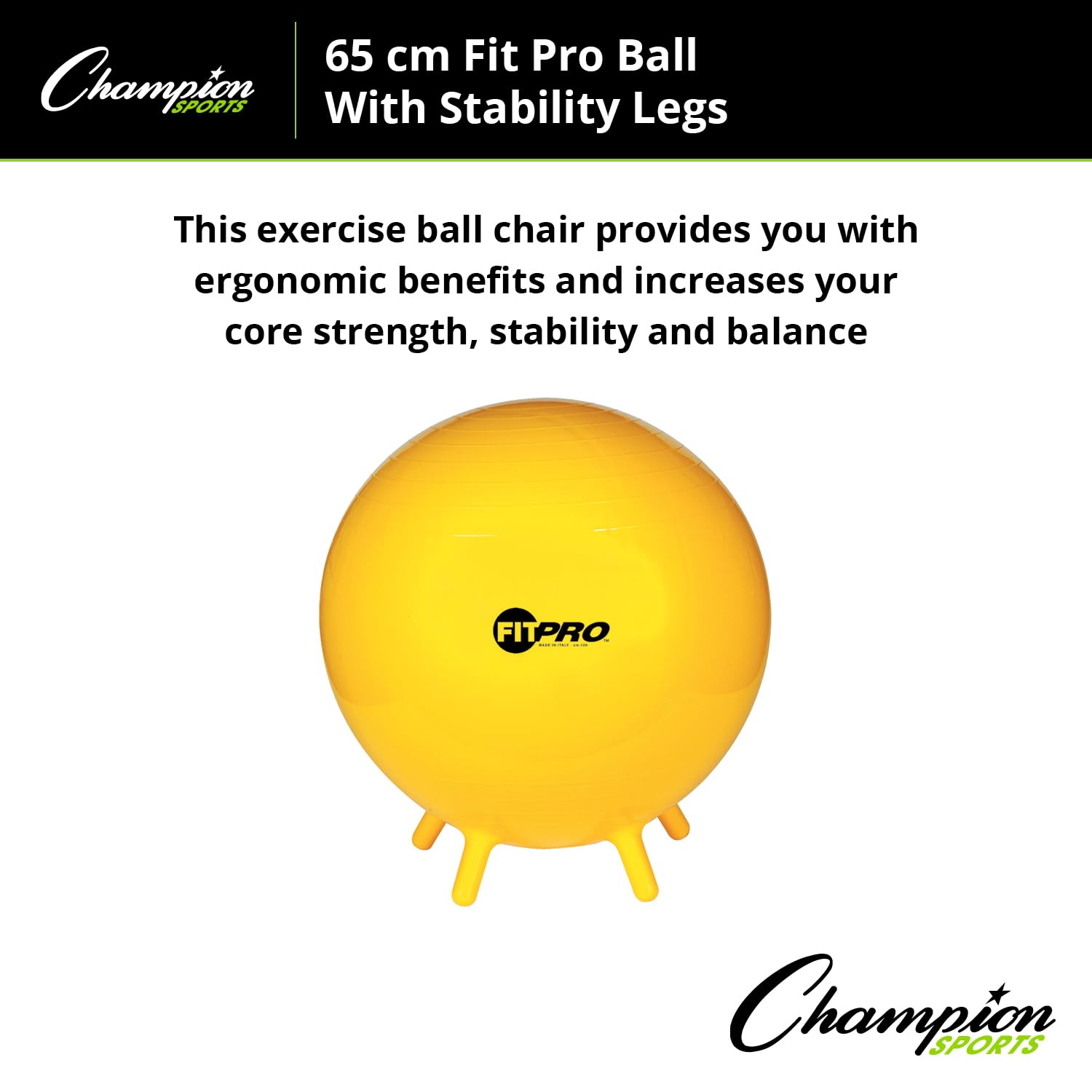 Champion Sports Fitpro Exercise Ball with Stability Legs - Yoga, Pilates & Core Workout Stability Ball for Home Gym & Fitness Training