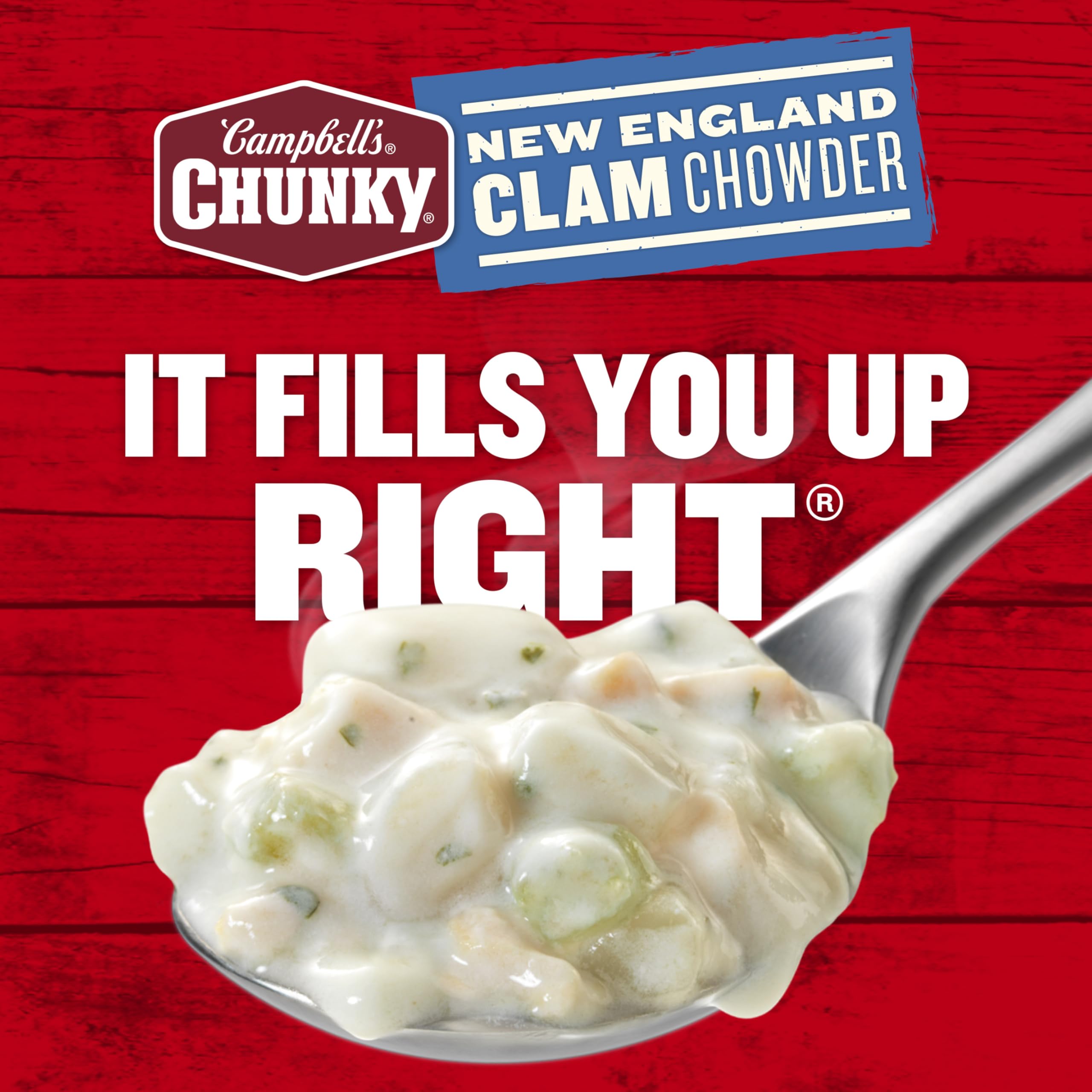 Campbell's Chunky New England Clam Chowder Soup - 18.8 oz Cans (Pack of 12) | Hearty Comfort Food for Cold Days & Quick Meals