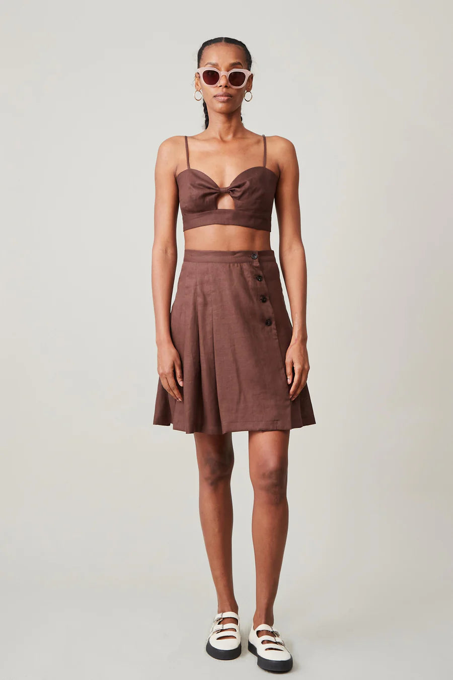 Caron Callahan Carla Bralette - Soft Chocolate Linen Bralette for Women | Comfortable Wireless Bra for Everyday Wear, Yoga & Lounge