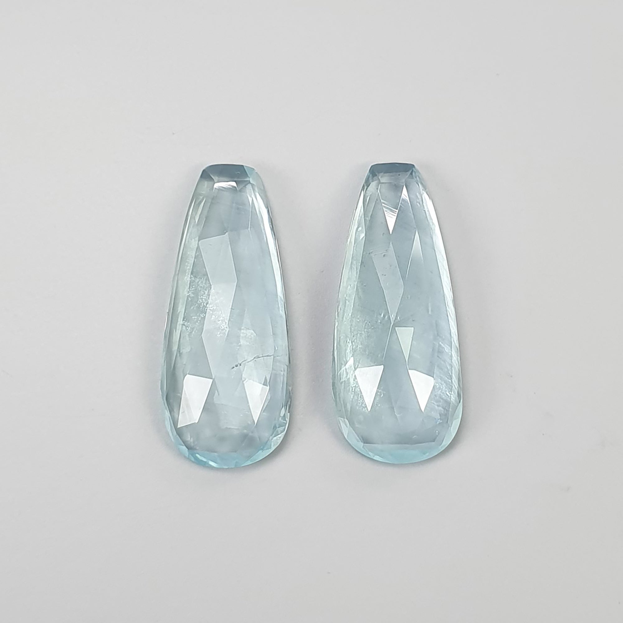 Natural Blue Aquamarine Gemstone Pair - 20.60cts Untreated Rose Cut, 25x10.5mm Uneven Shape for Jewelry Making, Engagement Rings & Unique Gifts