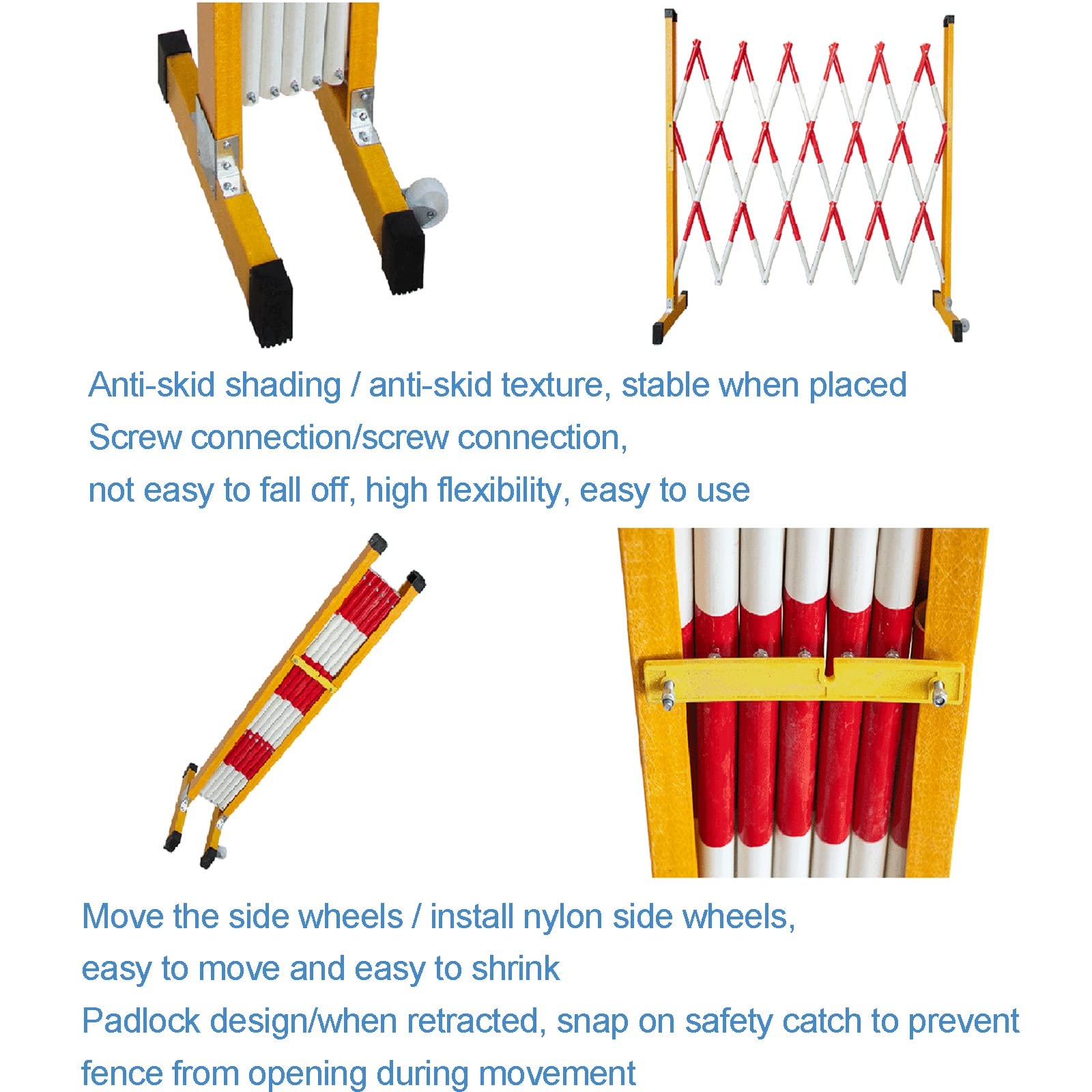 Expandable Portable Road Safety Barrier with Wheels - 1.2x2m Red & White Construction Barricade for Parking Lots, Traffic Control & Event Safety | Heavy-Duty Mobile Fence for Work Zones, Crowd Management & Temporary Roadblocks