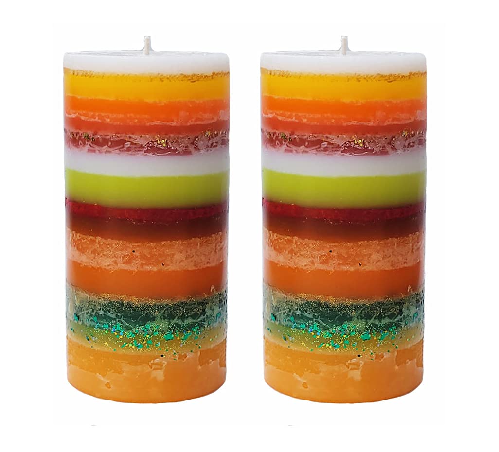 Orange Yellow Red Pillar Candles Set of 2 - Scented or Unscented Options - 3x6 Inches, 60-Hour Burn Time - 20 oz Each - Perfect for Wedding, Dinner Party, and Home Table Decoration