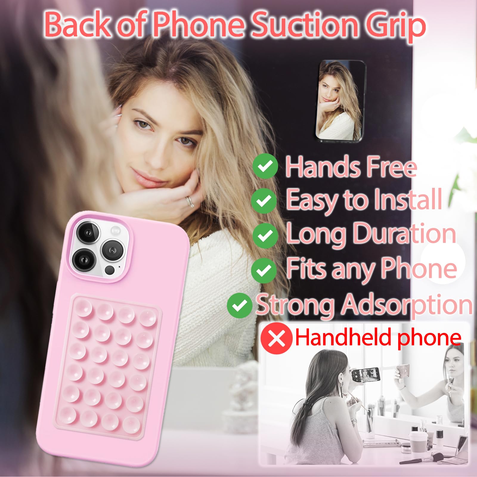 2-Pack Silicone Phone Mount - Non-Slip Suction Cup Holder for Selfies & Videos - White