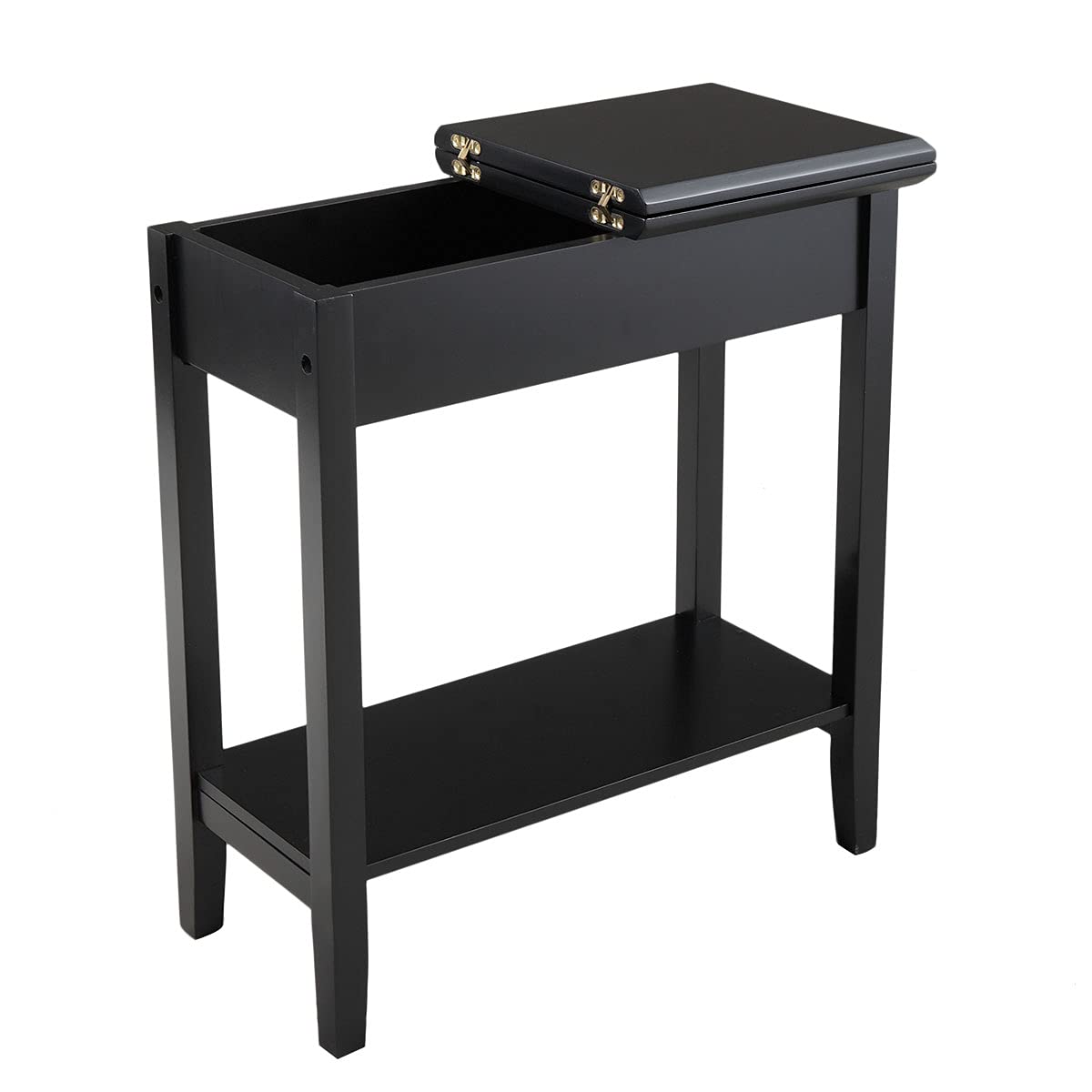 Modern Flip Top End Table with Storage Shelves - Wooden Side Table for Sofa, Living Room & Bedroom - Space-Saving Black Accent Furniture (Perfect for Small Spaces, Apartments & Home Decor)