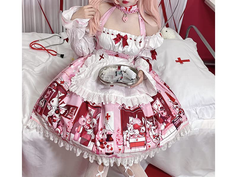 Japanese Harajuku Gothic Lolita Punk Bow Dress - Kawaii Pink Summer & Autumn Fashion for Cosplay, Anime Conventions & Street Style