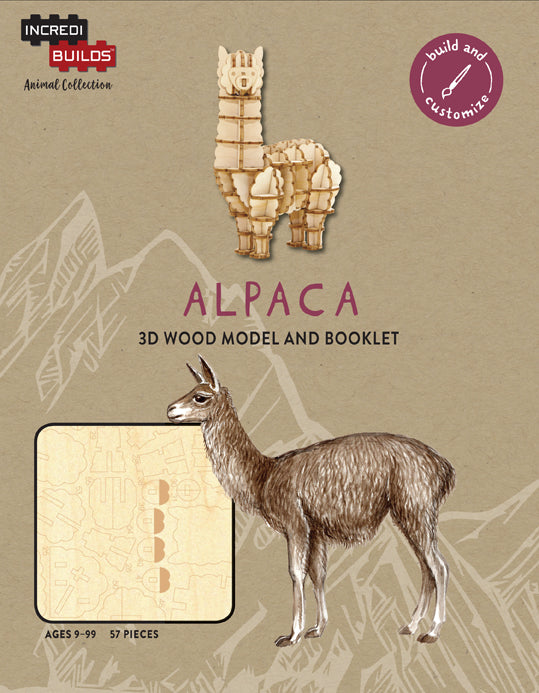 IncrediBuilds Animal Collection: Alpaca 3D Wooden Puzzle Kit - DIY Craft for Kids & Adults - Fun Home Decor & Educational STEM Toy for Animal Lovers