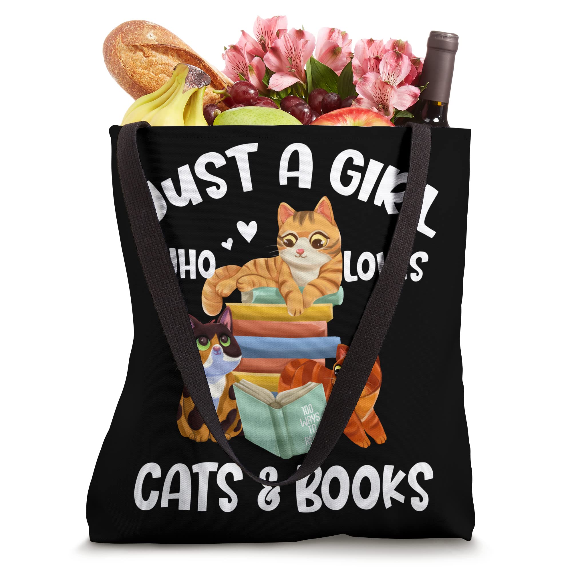 Just A Girl Who Loves Cats & Books Tote Bag - Cute Library Book Tote for Cat Lovers - Perfect for Bookstore Trips, Coffee Dates & Cat Cafe Visits